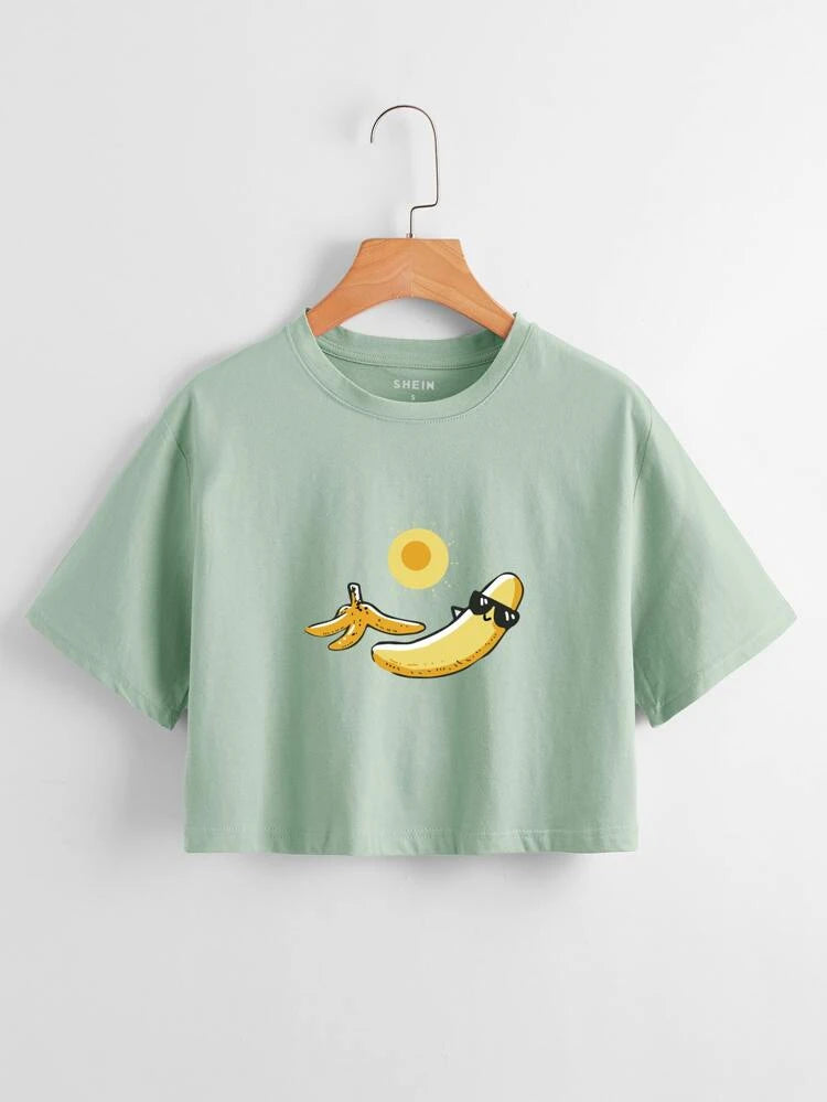 Relaxing Banana Crop Tee _  Mint Green