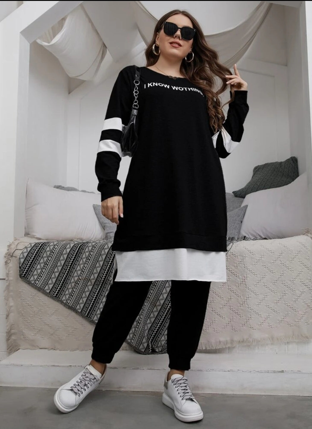 Slogan Graphic Long Co-Ord – Black