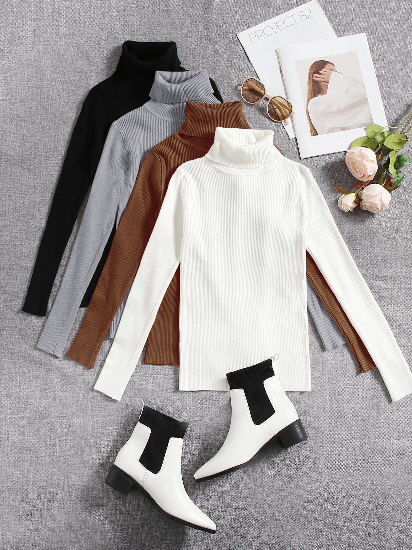 Set of turtle neck_ White Black Brown Grey