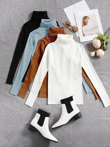 Set of turtle neck_ White Black Brown Sky Blue