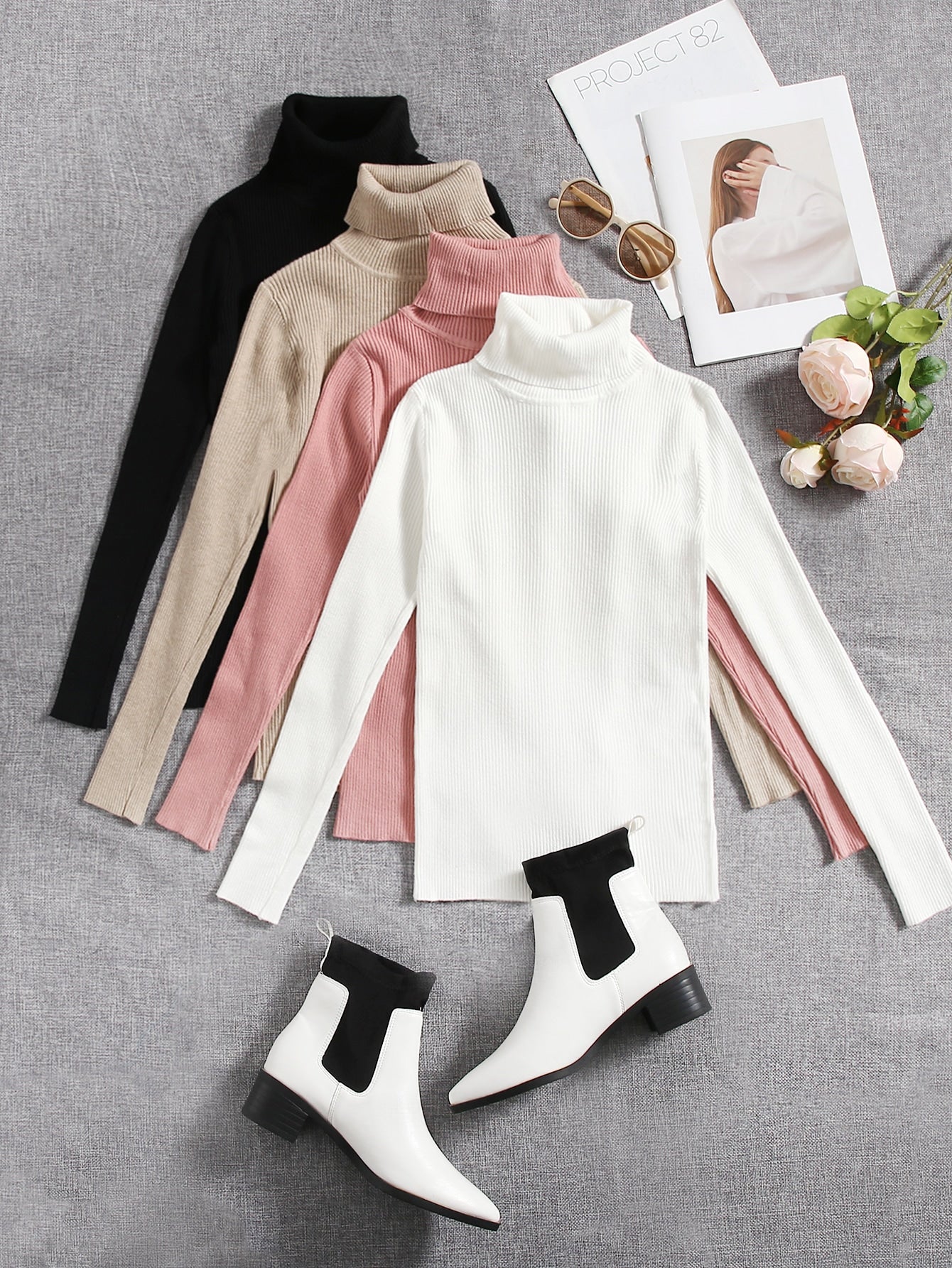Set of turtle neck_Pink Black White Beige