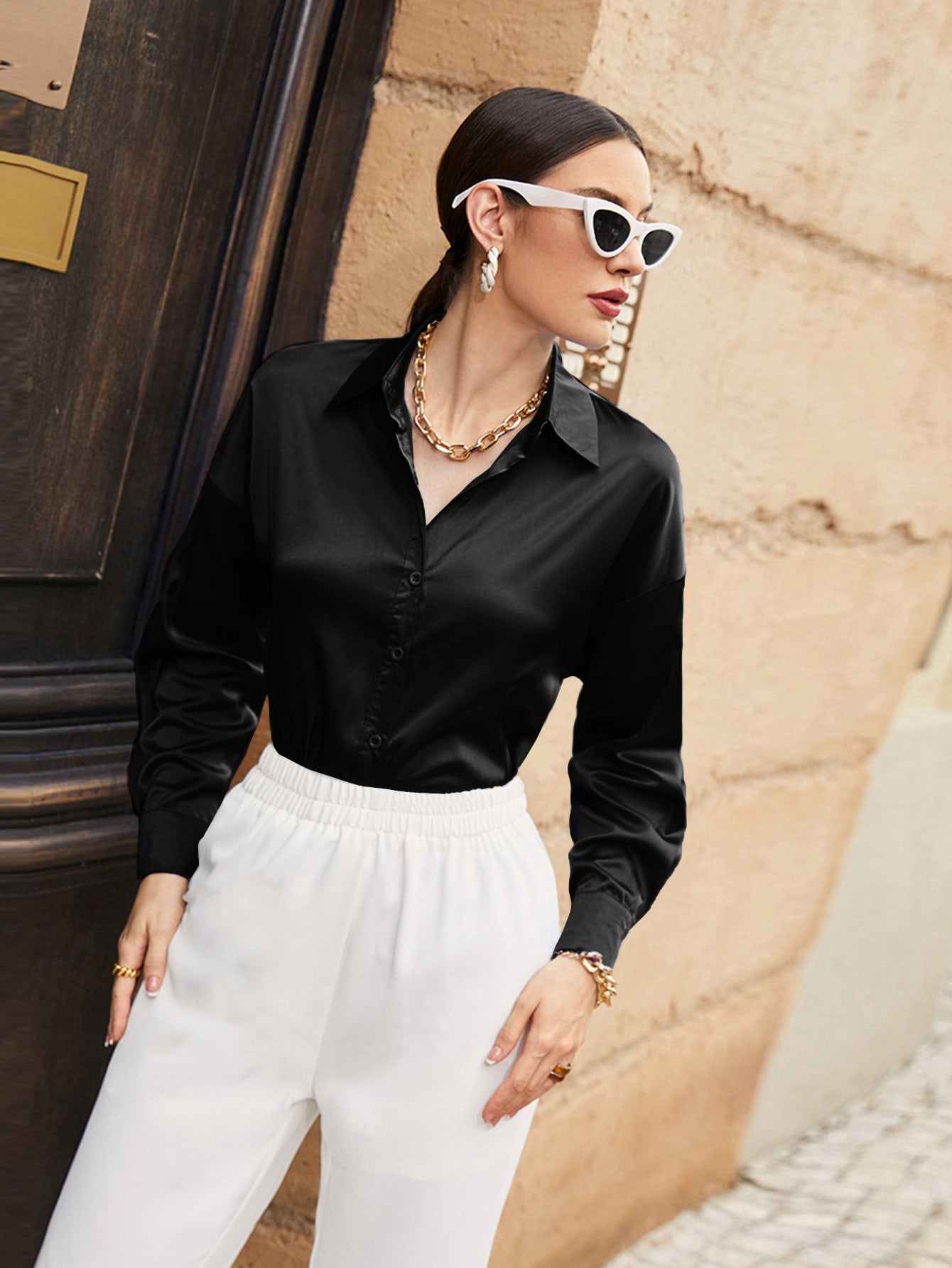 Silk Button Up Shirt _Black