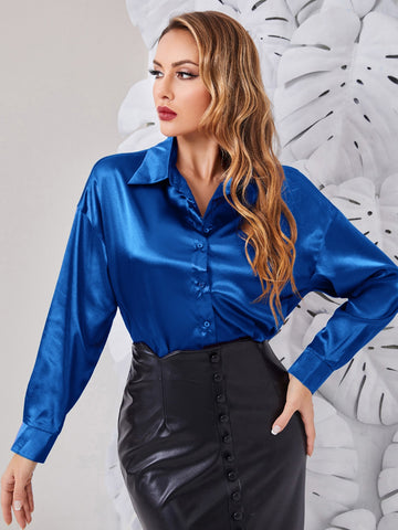 Silk Button Up Shirt _Blue