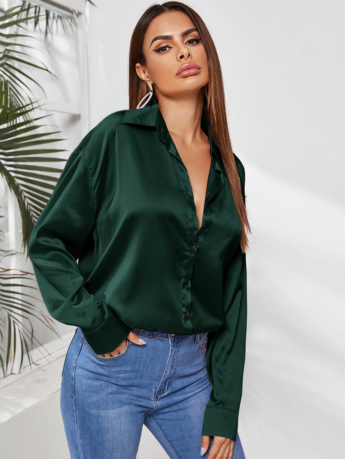 Silk Button Up Shirt _Green