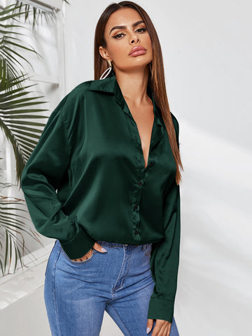 Silk Button Up Shirt _Green