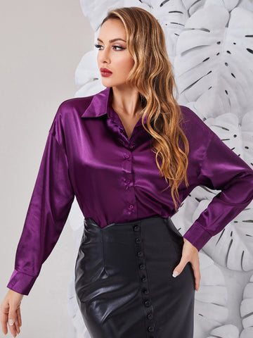 Silk Button Up Shirt _Plum
