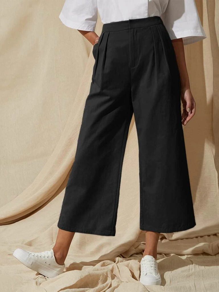 Wide Leg Hem Pant _ Black