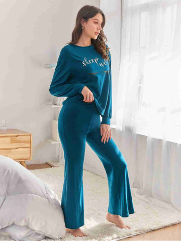 Sleep Well Print PJ set _ Teal Blue