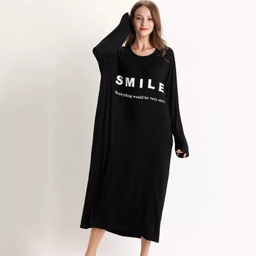 Smile Graphic Night Dress _ Black