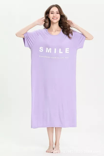 Smile Graphic Night Dress _ Purple
