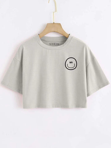 Smiley Crop Tee _ Grey
