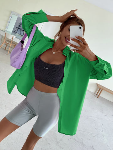 Solid Color Button Up Shirt _ Green