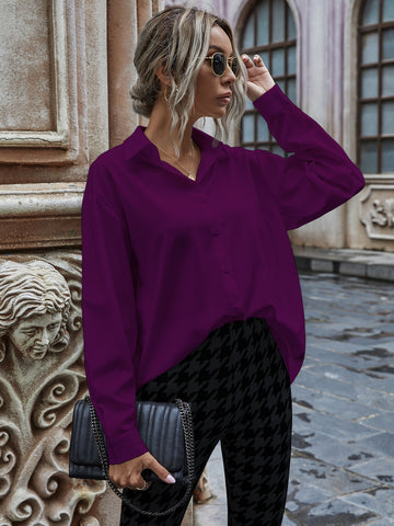 Solid Color Button Up Shirt _ Plum