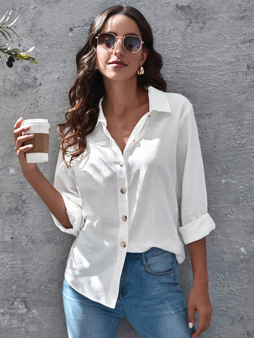 Solid Color Button Up Shirt _ White