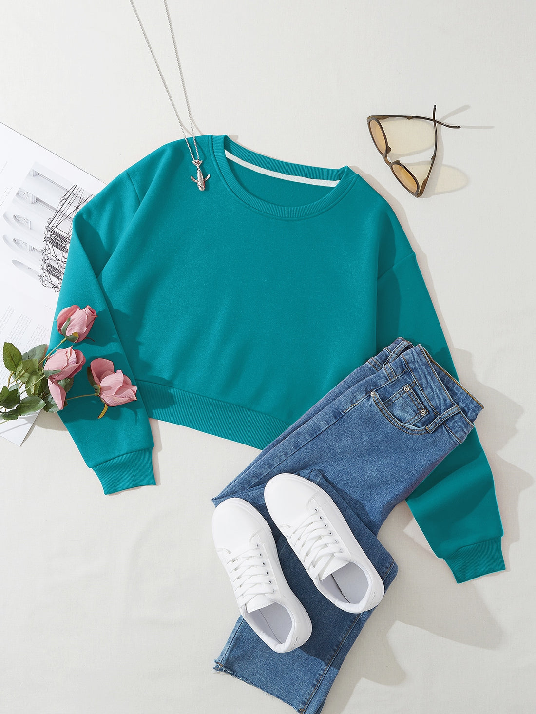 Solid Sweatshirt _ Teal Blue