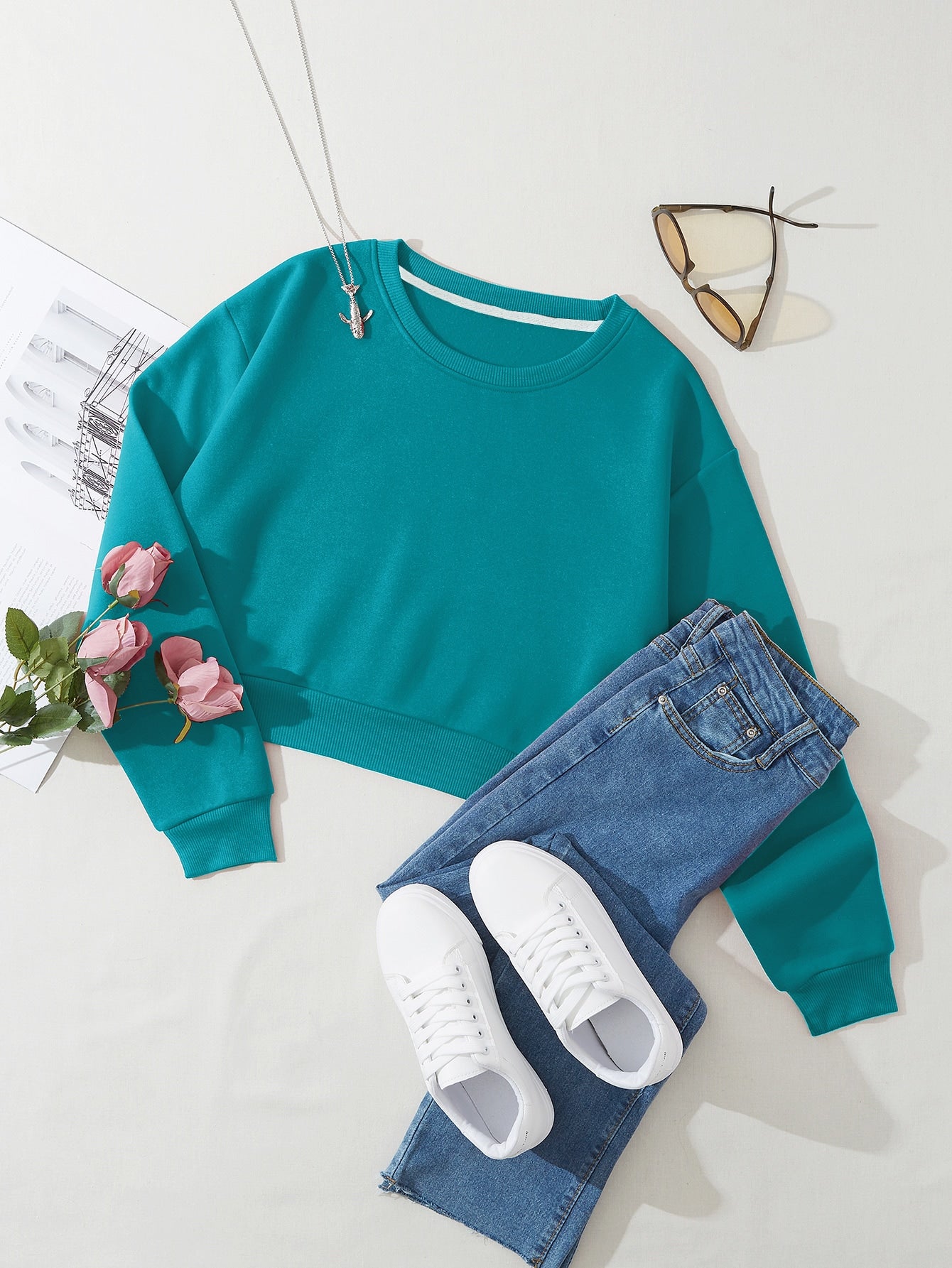 Solid Sweatshirt _ Teal Blue