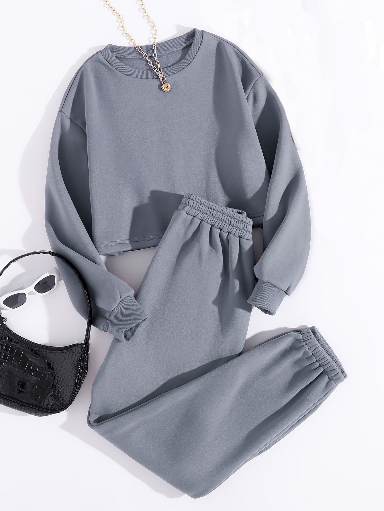 Thermal Lined Solid Tracksuit-Grey