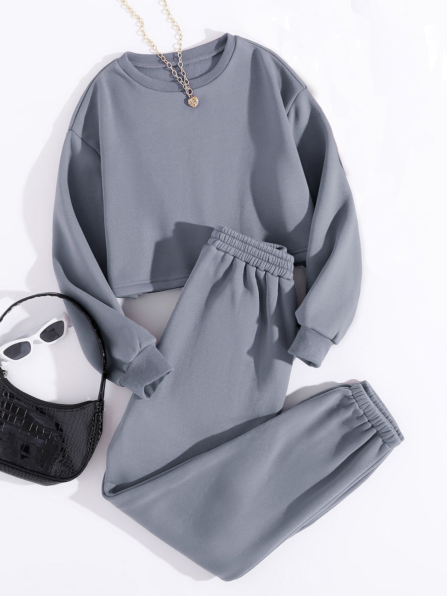 Thermal Lined Solid Tracksuit-Grey