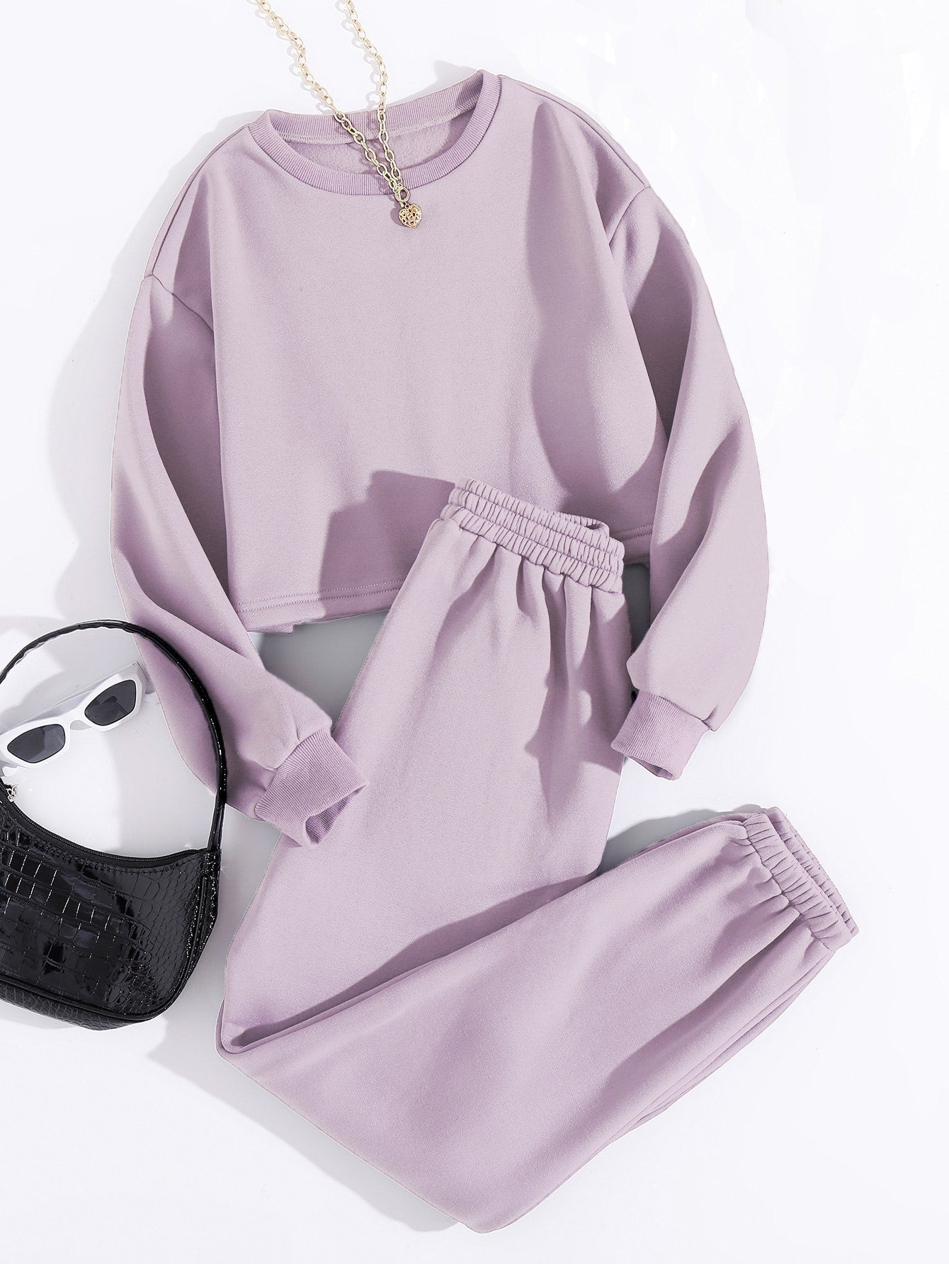 Thermal Lined Solid Tracksuit-Lilac Purple