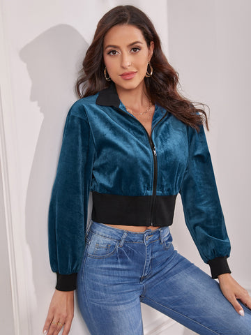 Velvet Open Zipper _ Teal Blue