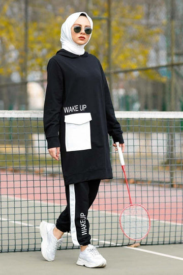 Wake Up Long Tracksuit – Black
