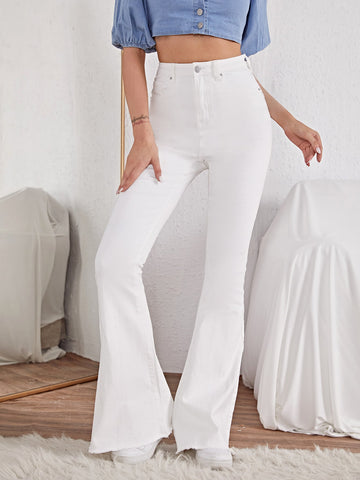 High_Rise Raw Hem Flare Jeans_ White