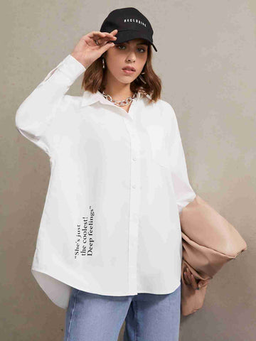 Written Button Up Shirt _ White